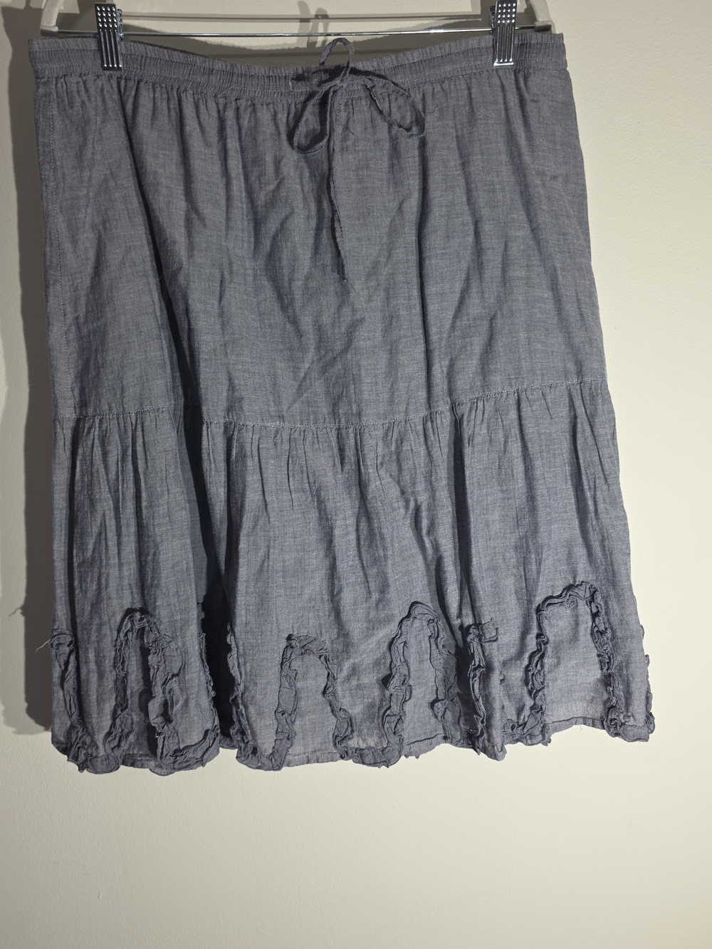 Studio West Blue-Gray Tiered Drawstring A-Line Skirt Denim Color